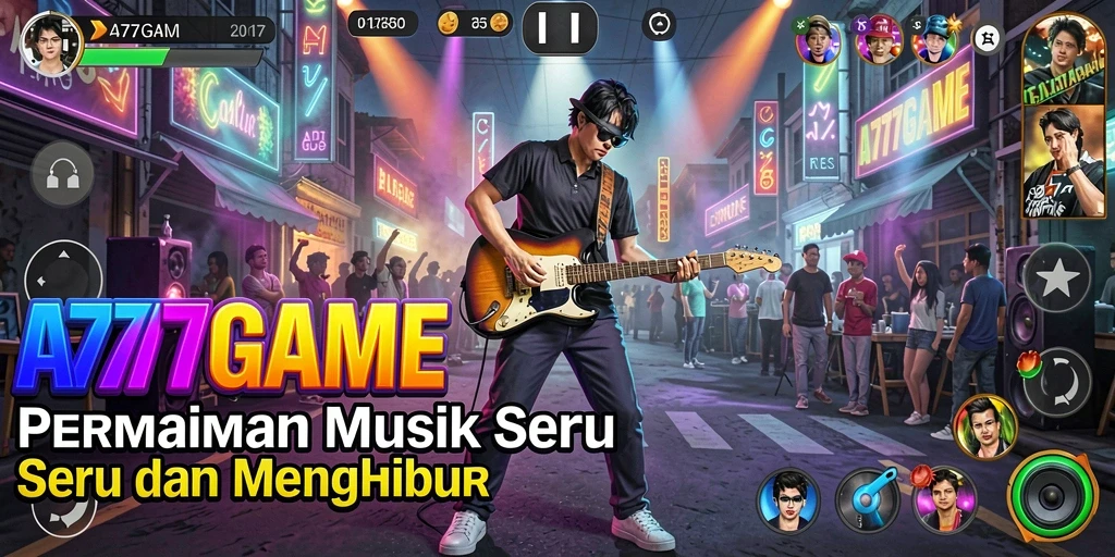 Tampilan menarik dari gameplay musik A777GAME yang penuh warna.