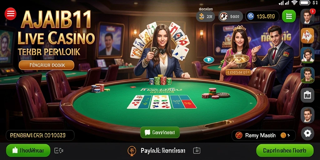 Screenshot utama AJAIB11 menunjukkan dealer langsung dan interaksi permainan yang menyenangkan.