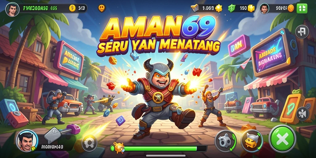 Screenshot gameplay <strong>AMAN69</strong> menunjukkan aksi menegangkan dan berwarna-warni.