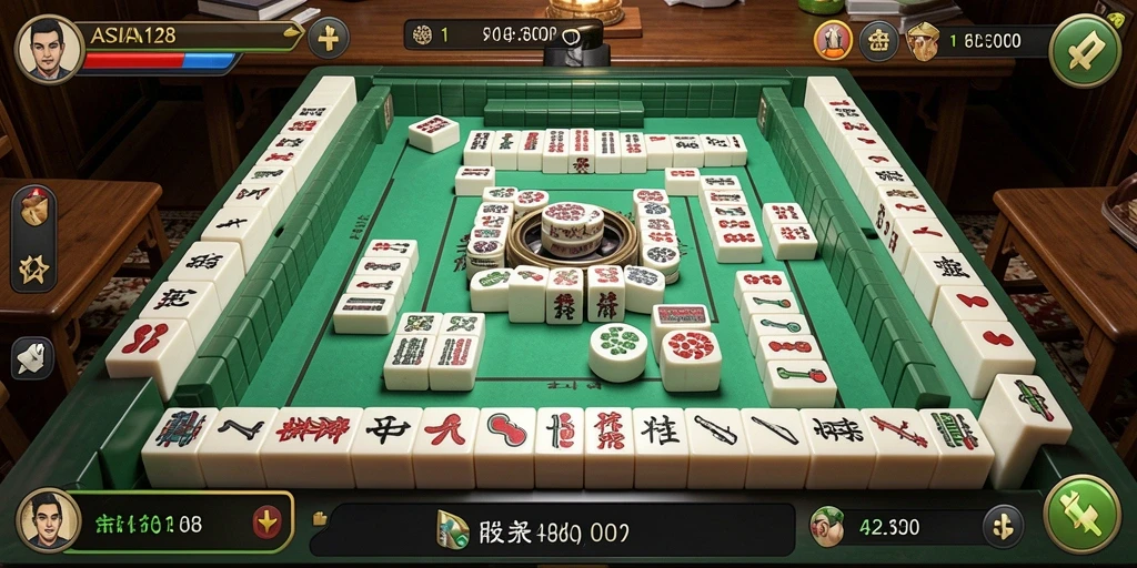 Tampilan gameplay menantang Mahjong di ASIA128.