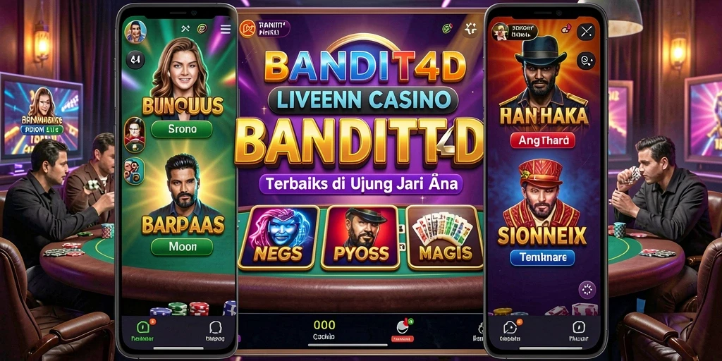 Ilustrasi gameplay menarik di <strong>BANDIT4D</strong> yang menampilkan dealer langsung dan suasana kasino.