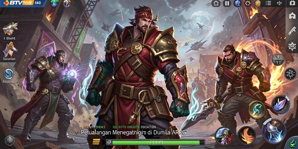 Tangkapan layar utama BTV168 menampilkan pertarungan seru di dunia fantasi.