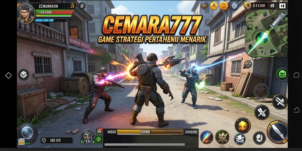 Tampilan gameplay CEMARA777 dengan menara dan musuh yang beragam.