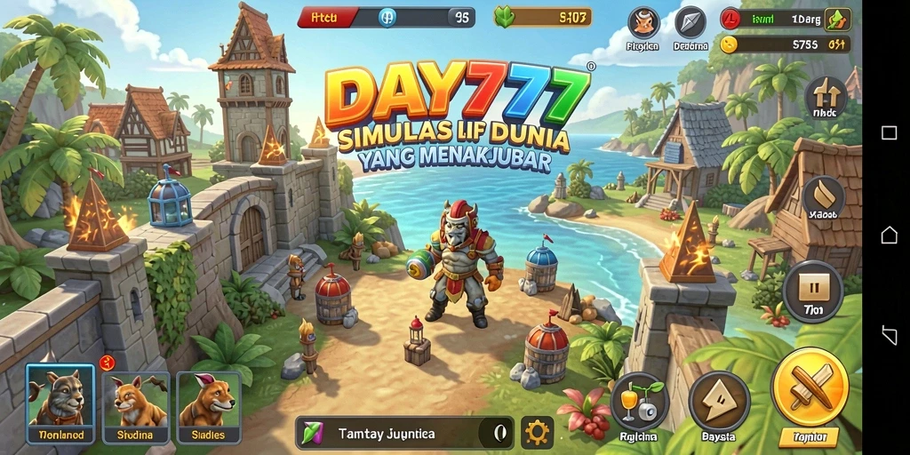 Screenshot gameplay yang menunjukkan pemandangan indah dalam DAY777.
