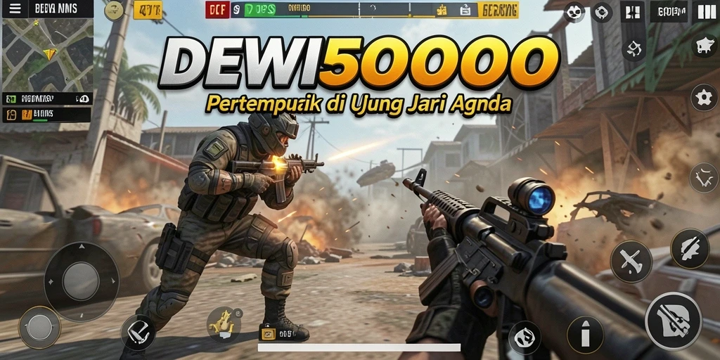 Screenshot DEWI5000 menampilkan karakter beraksi dalam pertempuran FPS yang mendebarkan.