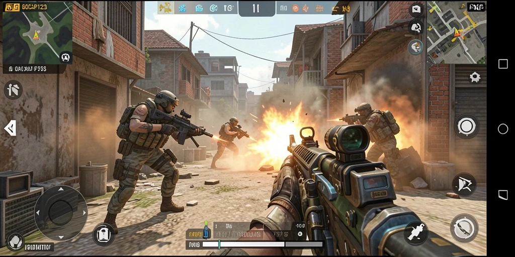 Screenshot gameplay <strong>GOCAP123</strong> menampilkan aksi pertempuran yang intens.