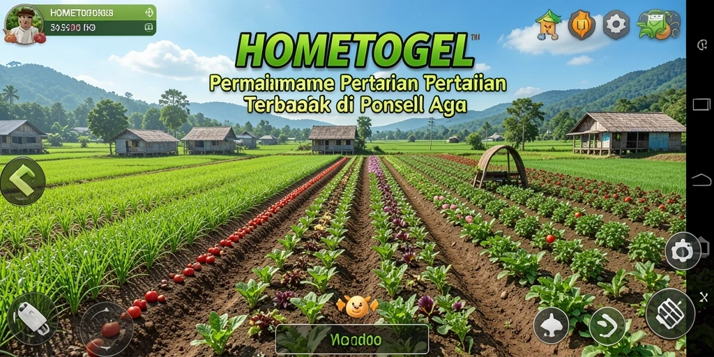 Tampilan gameplay menarik dan menawan dari HOMETOGEL dengan pengalaman bertani yang realistis.