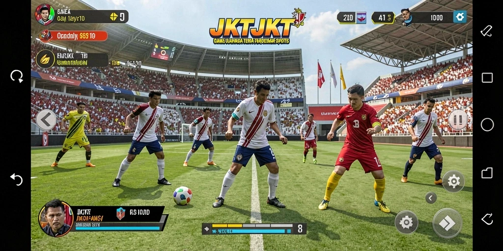 Tampak gameplay seru dalam JKTJKT yang menampilkan aksi olahraga.