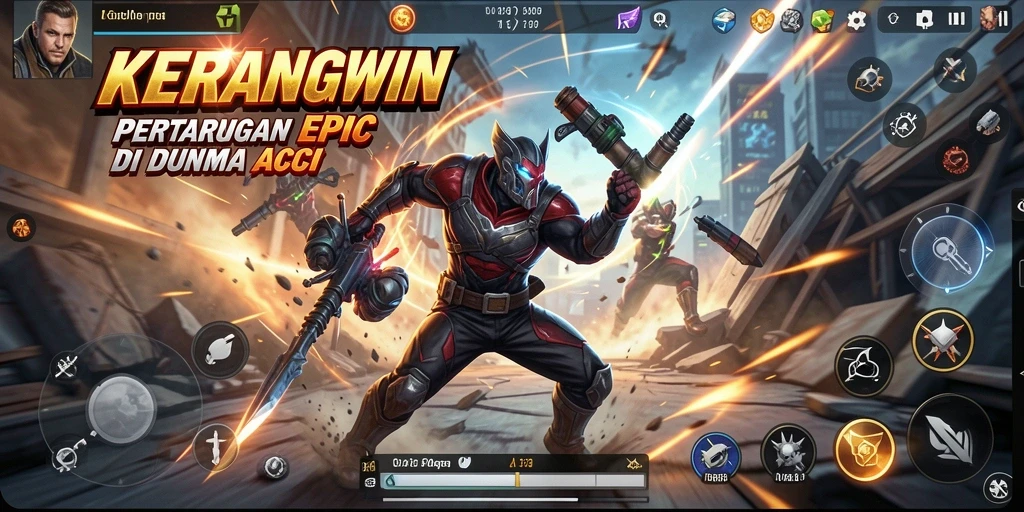 Tampilan intens gameplay KERANGWIN dengan pertarungan seru.