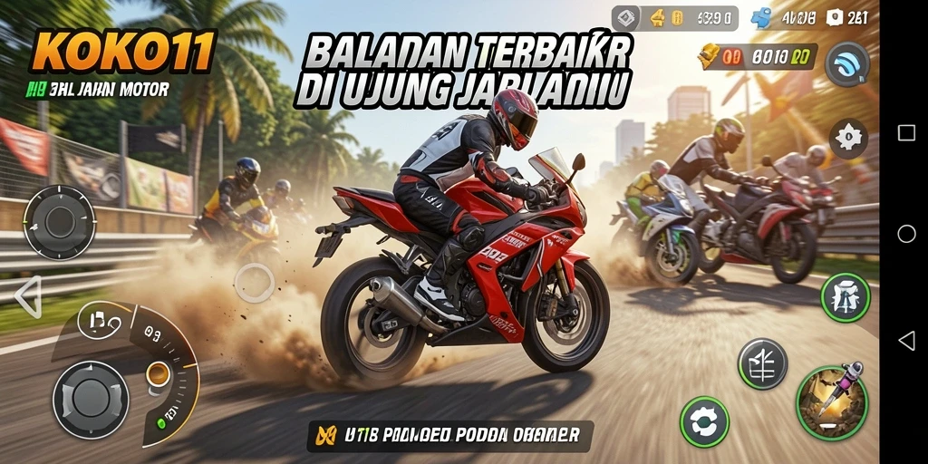 Screenshot gameplay KOKO11 dengan balapan motor yang menarik.