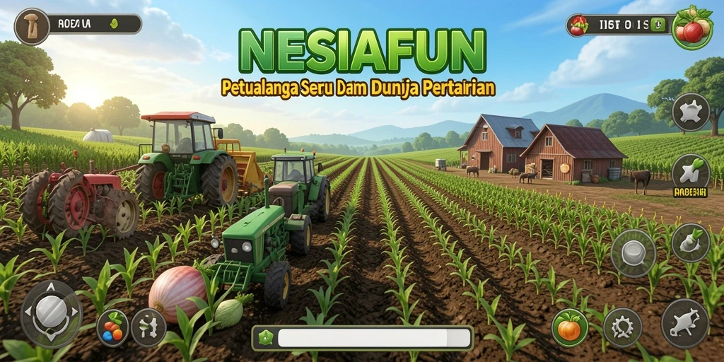 Screenshot gameplay NESIAFUN yang menunjukkan aktivitas bertani.