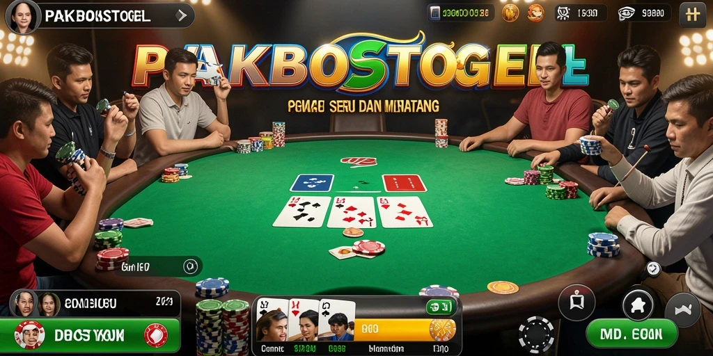Screenshot gameplay PAKBOSTOGEL, menampilkan suasana meja poker yang seru.