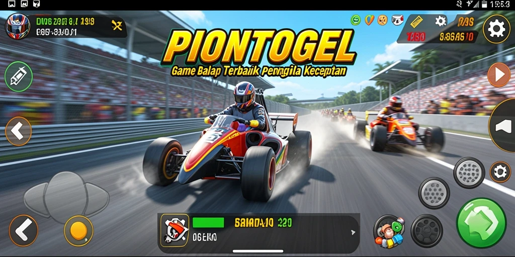 Screenshot PIONTOGEL menampilkan adrenalin balap yang mendebarkan.