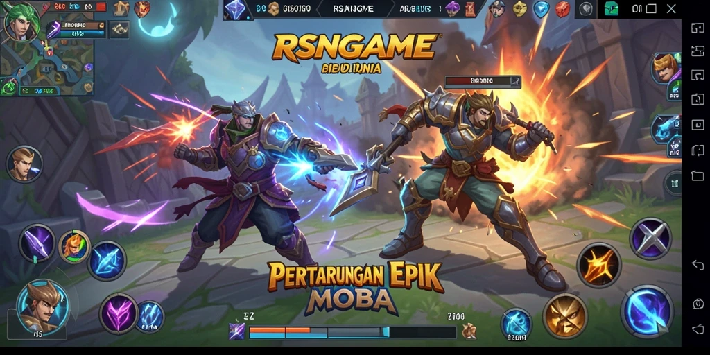 Tampilan gameplay RSNGAME yang intens dan penuh aksi MOBA.