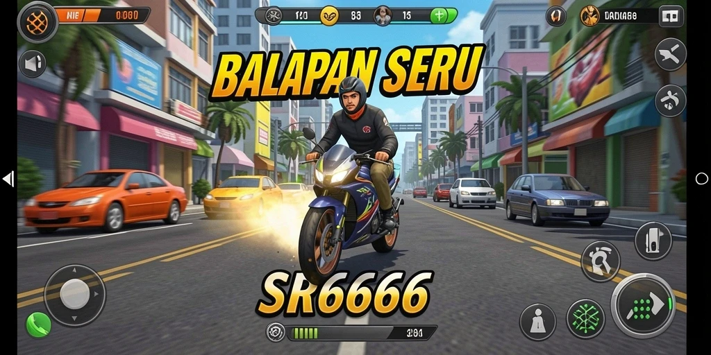 Gameplay balap seru di SR6666 dengan kendaraan yang bertenaga.