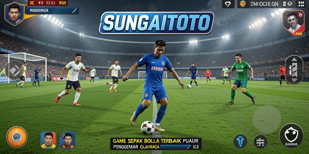Tangkapan layar gameplay SUNGAITOTO dengan aksi sepak bola seru.