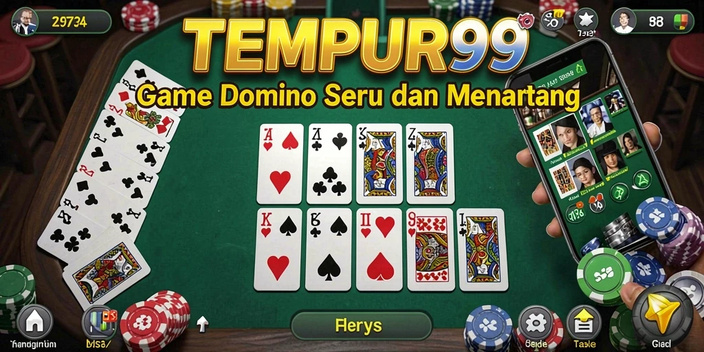 Screenshot TEMPUR99 menampilkan gameplay Domino yang seru dan interaktif.