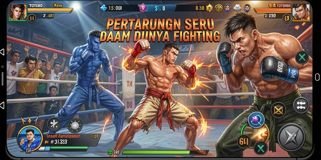 Screenshot TOTO80 menunjukkan karakter beraksi dalam pertarungan Fighting.