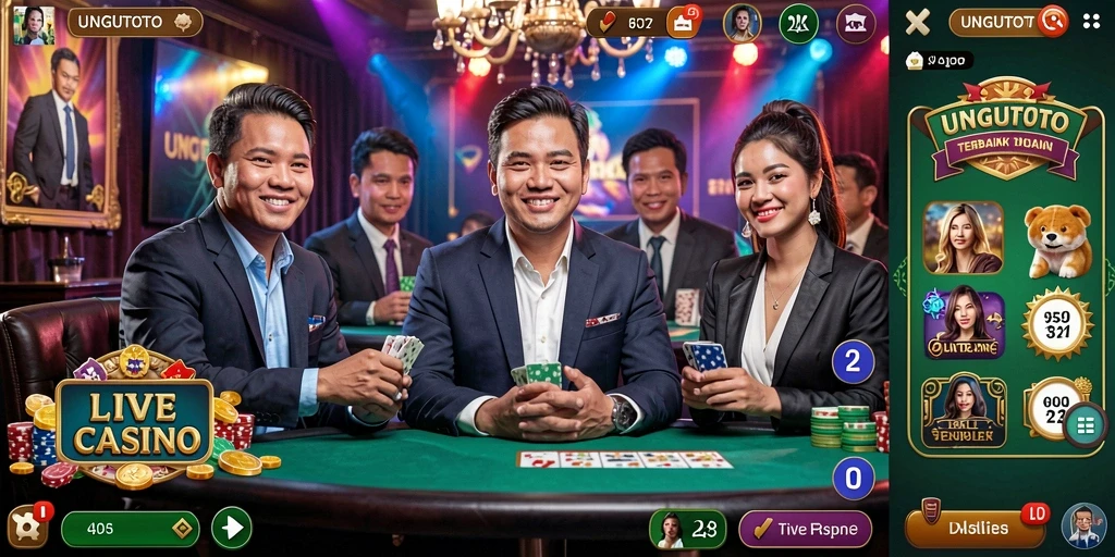 Menampilkan gameplay menarik Live Casino dengan dealer profesional.